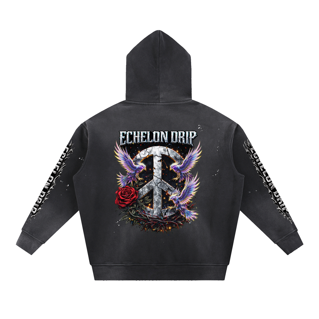 Vintage Washed Frayed Fleece Hoodie