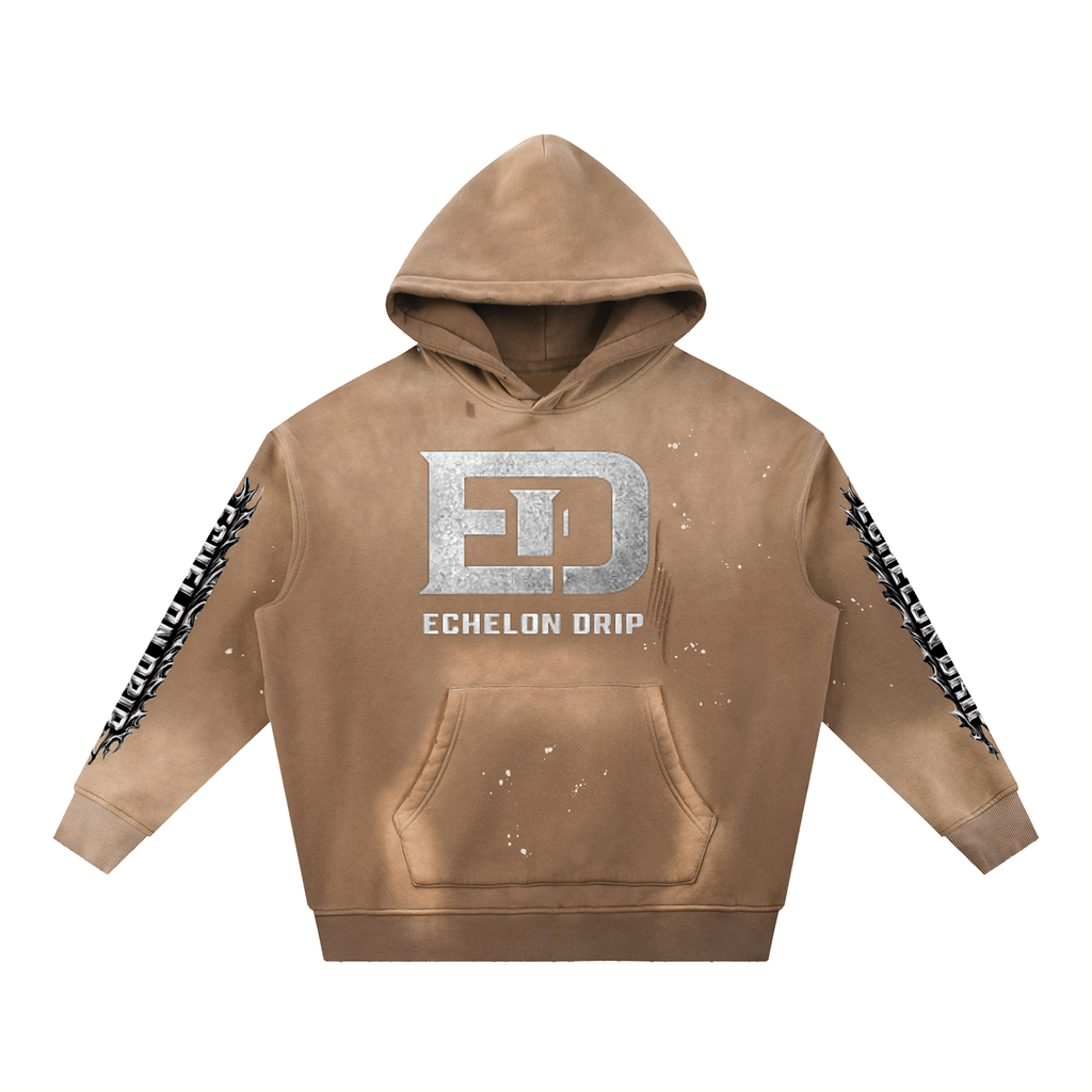 Vintage Washed Frayed Fleece Hoodie