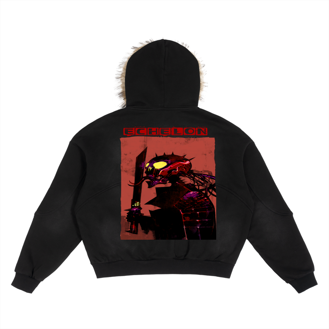 Echelon Sun Fade Boxy Detachable Fur Hoodie