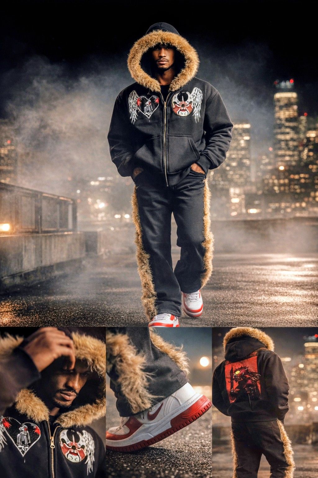 Echelon Sun Fade Boxy Detachable Fur Hoodie