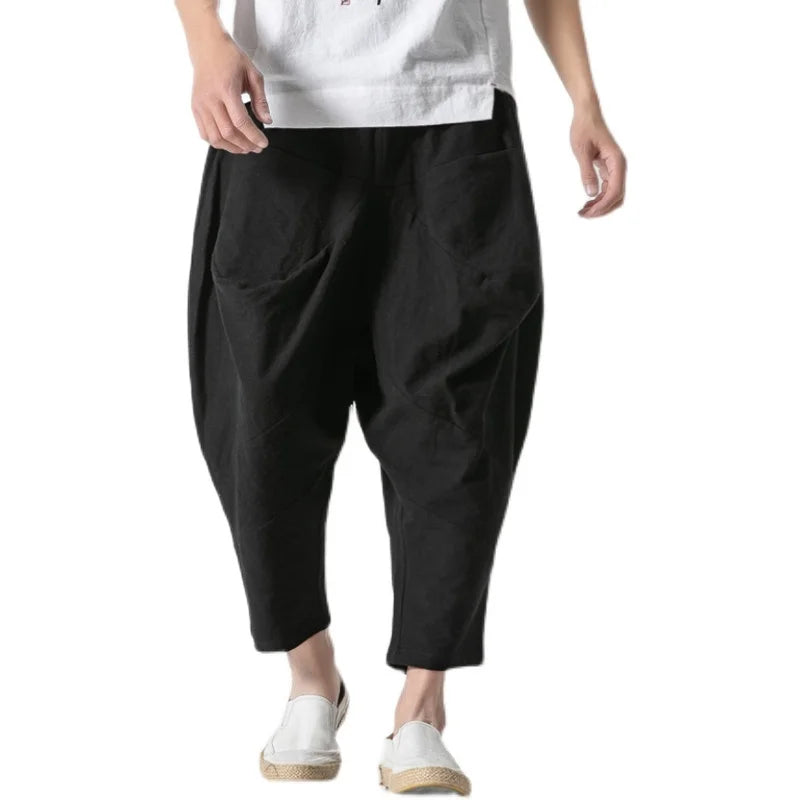 Linen Wide Leg Low Crotch Harem Pants