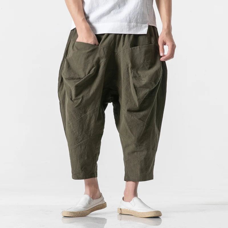 Linen Wide Leg Low Crotch Harem Pants