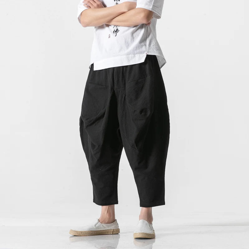 Linen Wide Leg Low Crotch Harem Pants