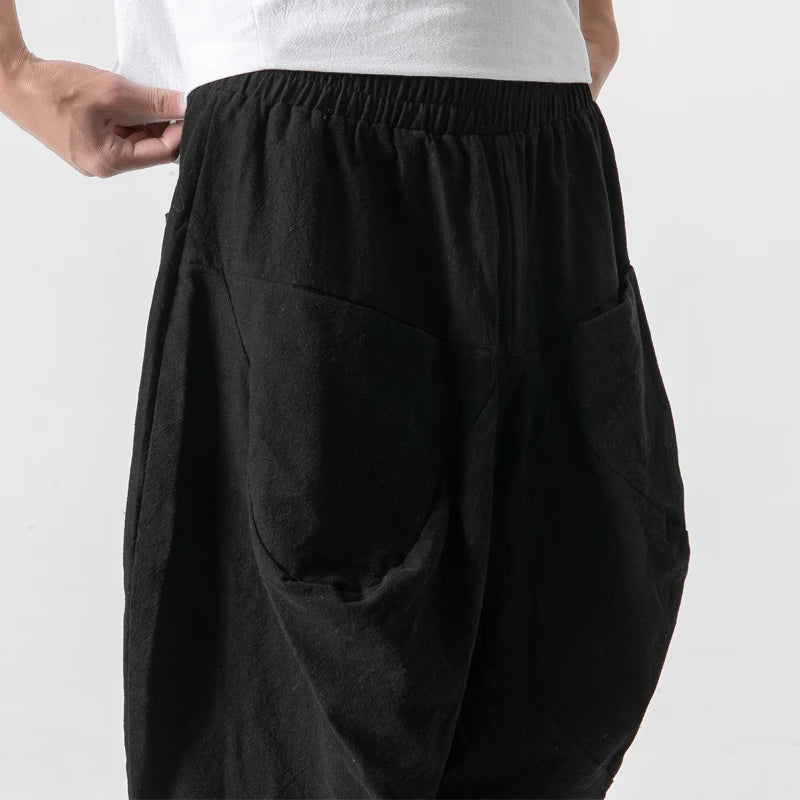 Linen Wide Leg Low Crotch Harem Pants