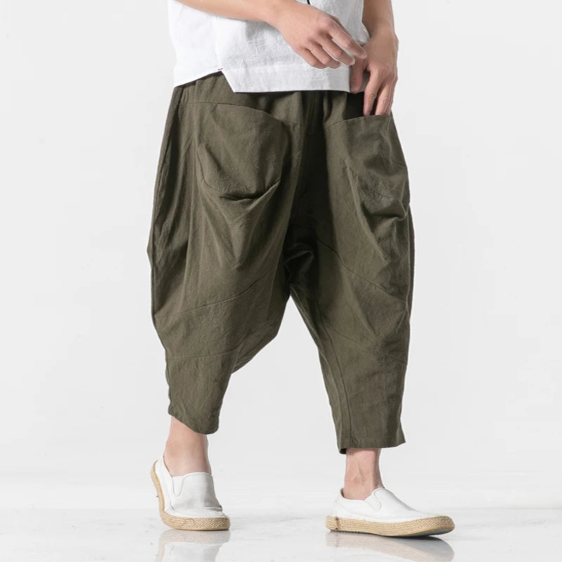 Linen Wide Leg Low Crotch Harem Pants
