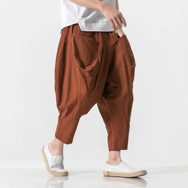 Linen Wide Leg Low Crotch Harem Pants