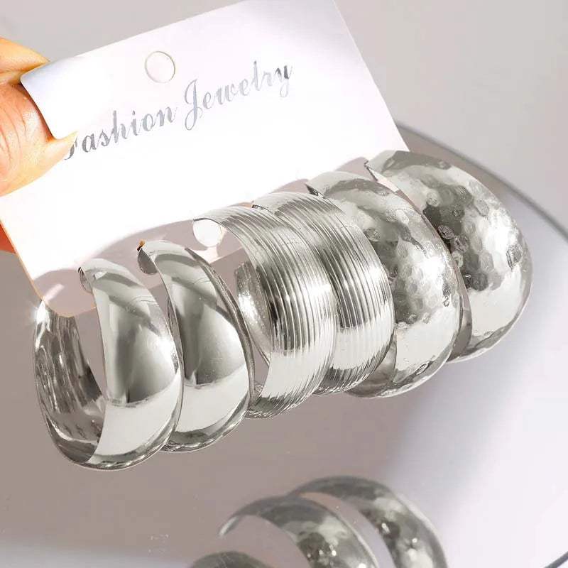 6Pcs/Set Vintage Gold Color Big Circle Hoop Earring Set