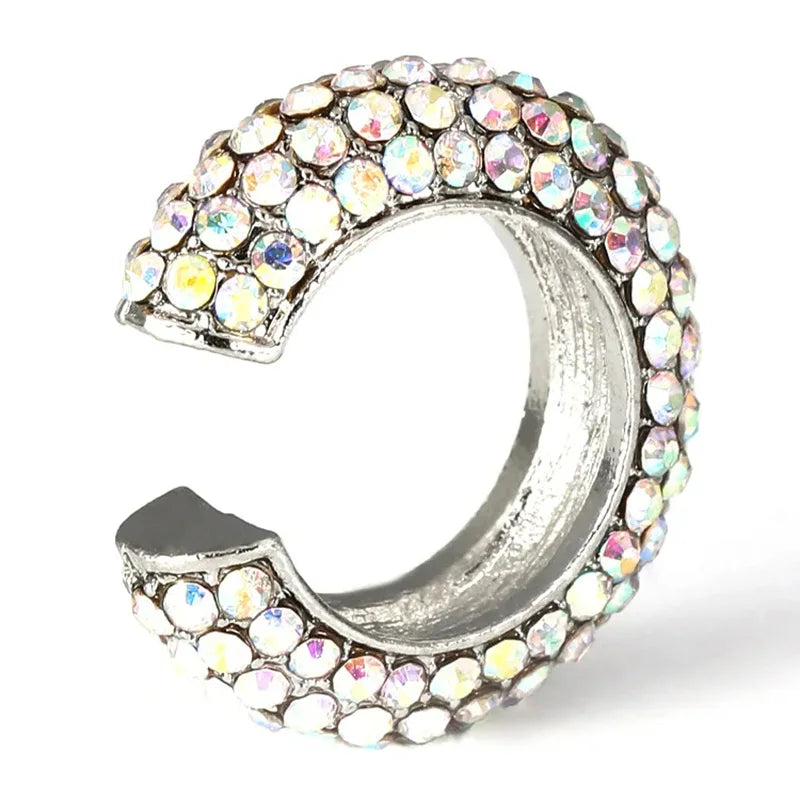 C-Shape Colorful Rhinestones Bohemian Ear Cuff Luxury Clip On
