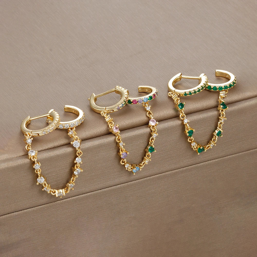 Crystal Chain Drop Earrings Stainless Steel