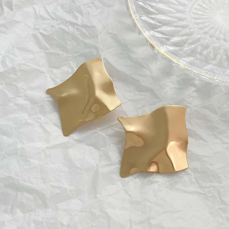 Vintage Metal Irregular Pleated Stud Earrings