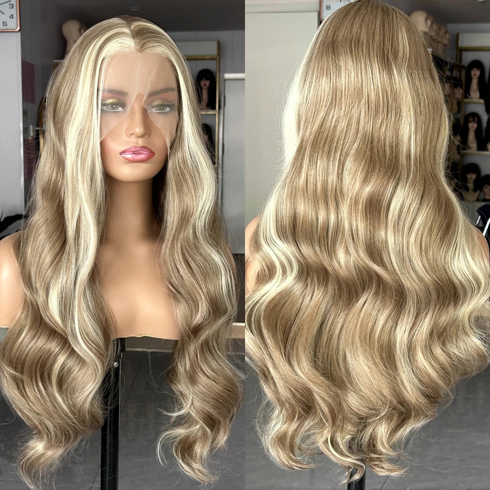 Brown Wig with Ash Blonde Highlights