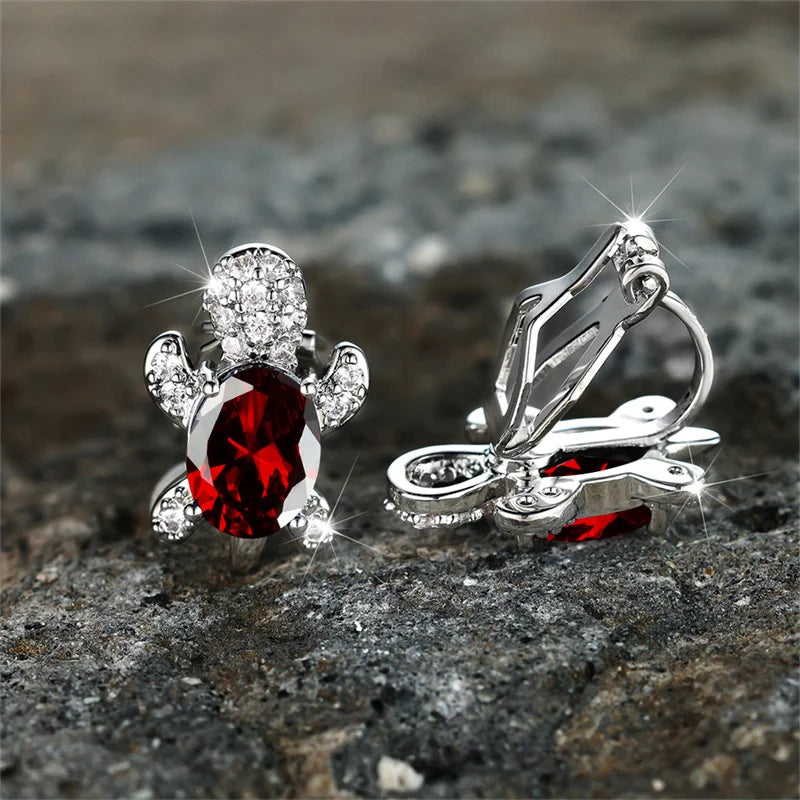 Female Cute Small Clip Earrings White Zircon Round Stone Earrings