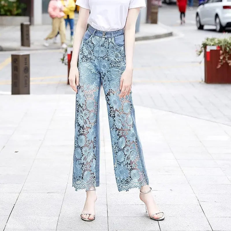 High Waist Fashion Lace Front Jeans