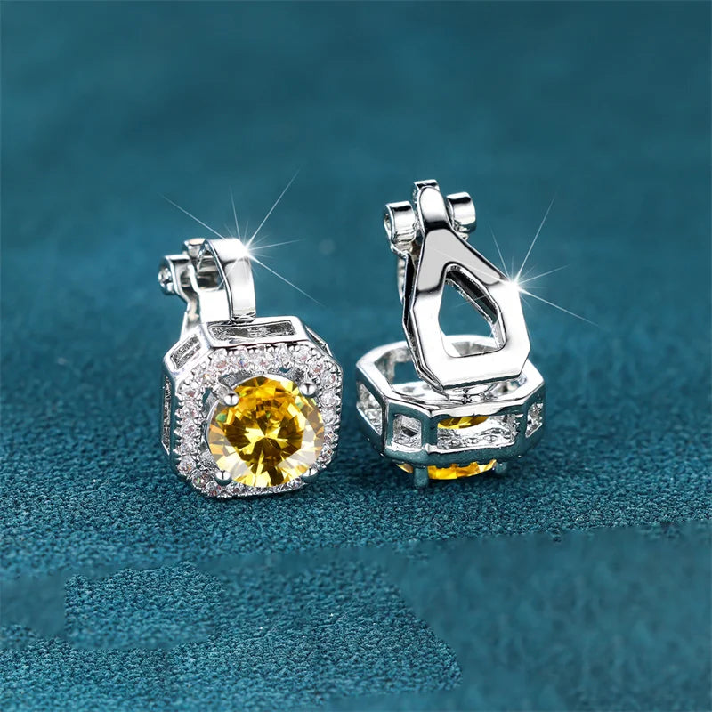 Female Cute Small Clip Earrings White Zircon Round Stone Earrings