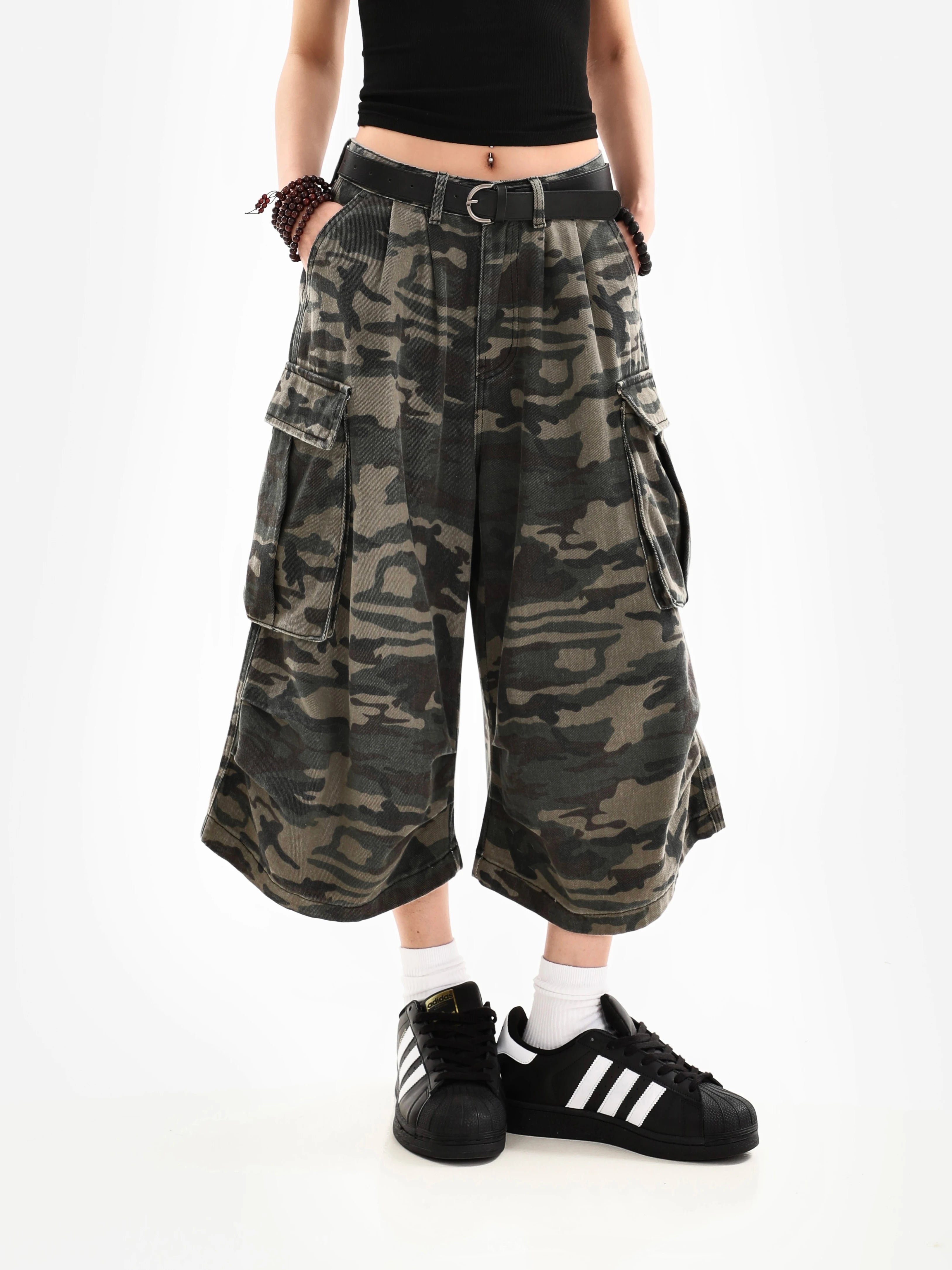 Camouflage Unisex Loose Capris Street Style Cargo Shorts