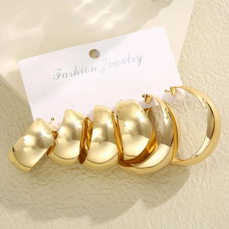 6Pcs/Set Vintage Gold Color Big Circle Hoop Earring Set