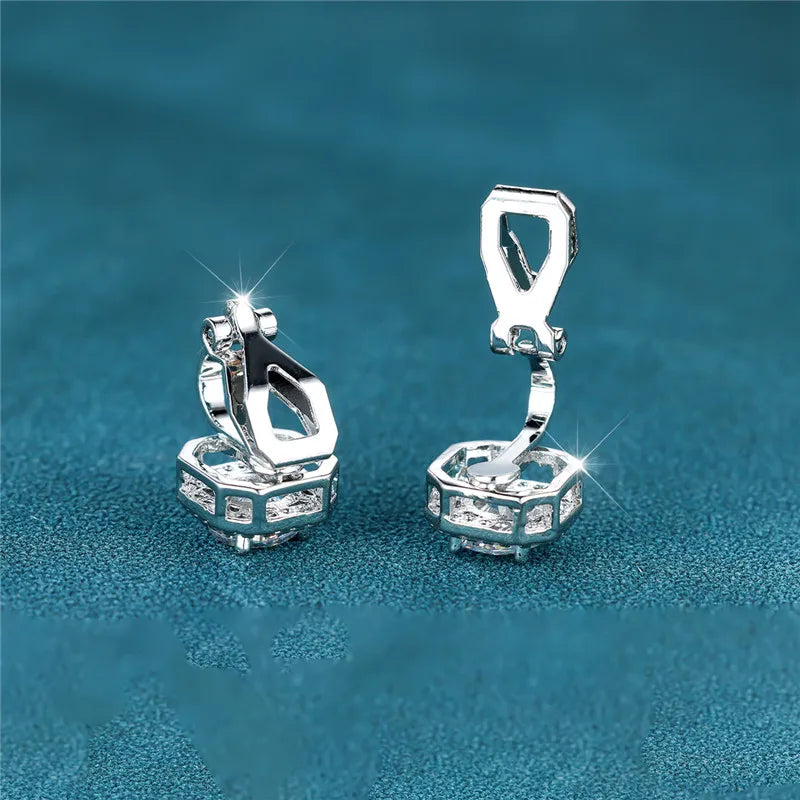 Female Cute Small Clip Earrings White Zircon Round Stone Earrings