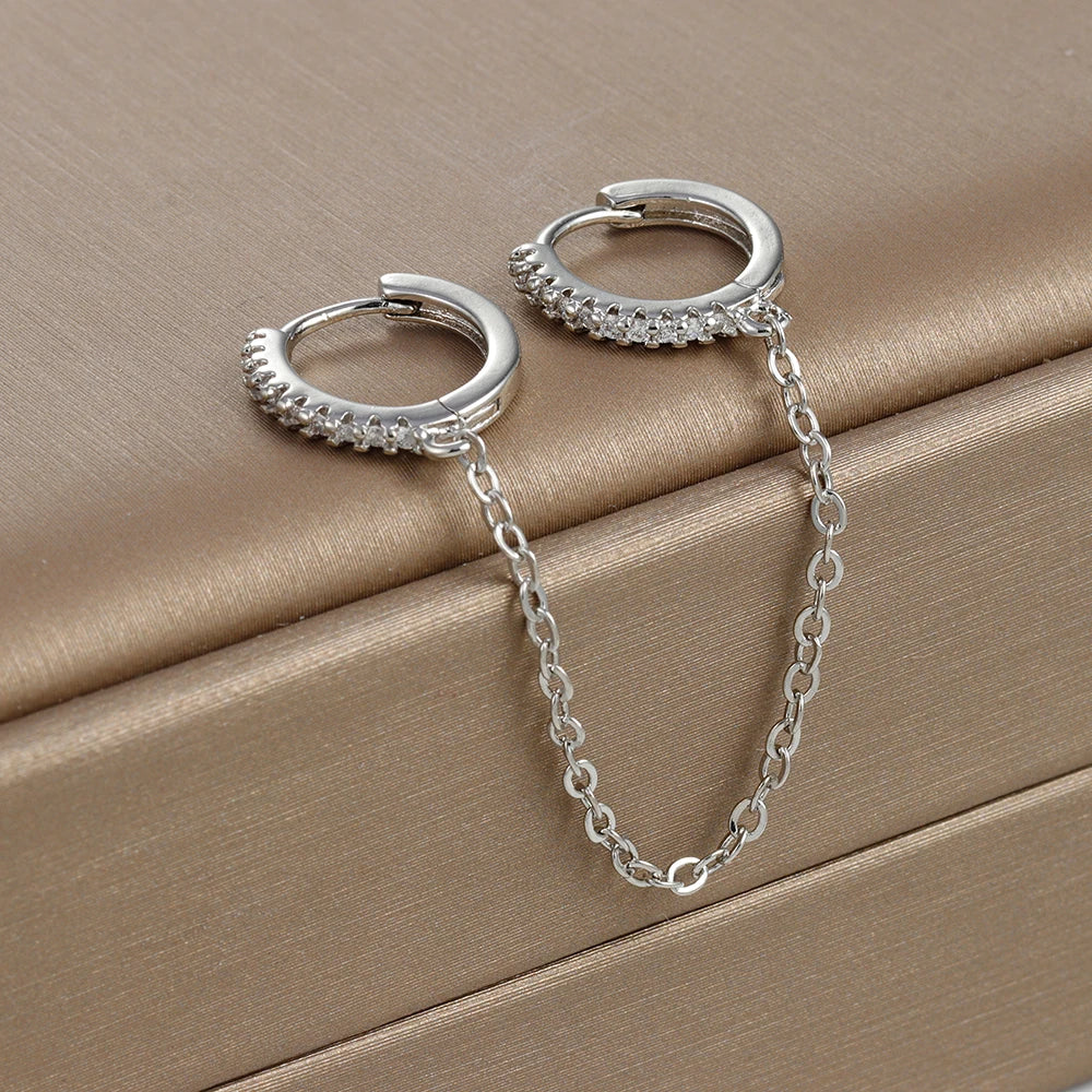 Crystal Chain Drop Earrings Stainless Steel