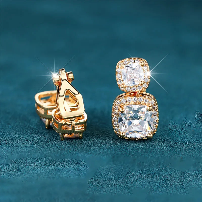 Small Clip White Zircon Round Stone Earrings