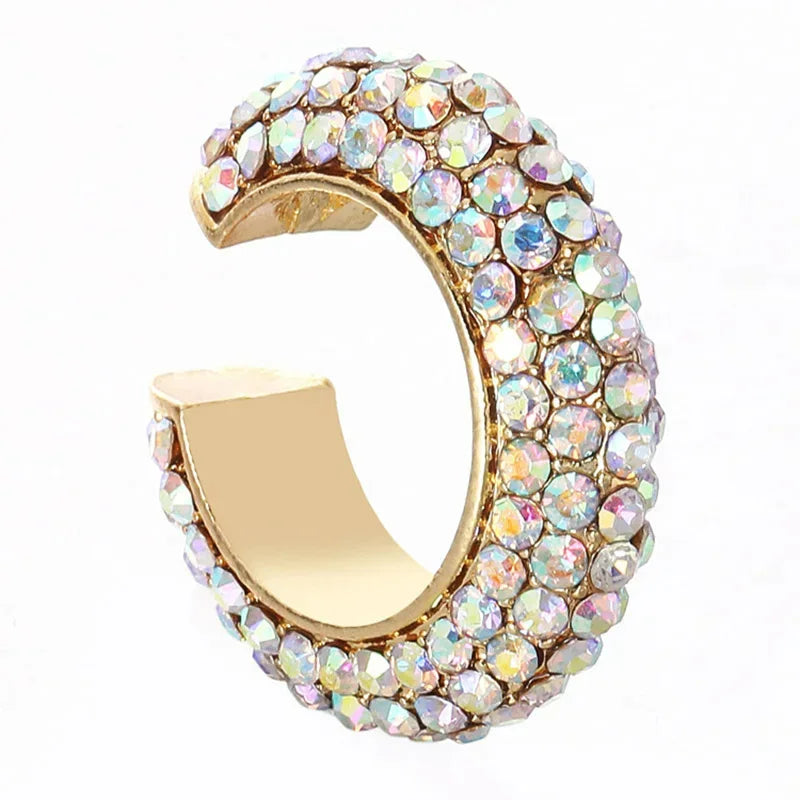C-Shape Colorful Rhinestones Bohemian Ear Cuff Luxury Clip On