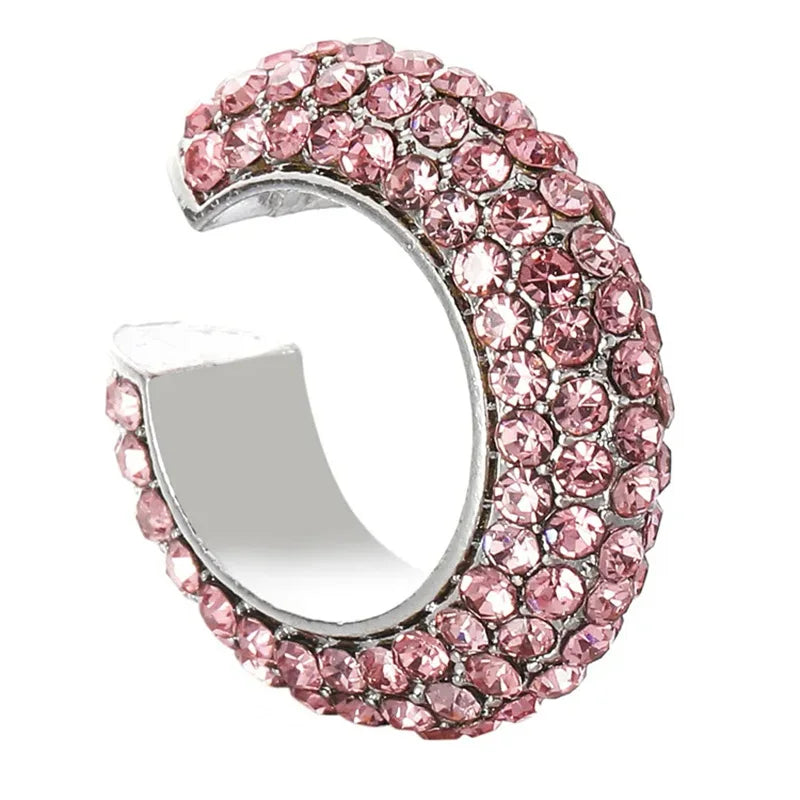 C-Shape Colorful Rhinestones Bohemian Ear Cuff Luxury Clip On