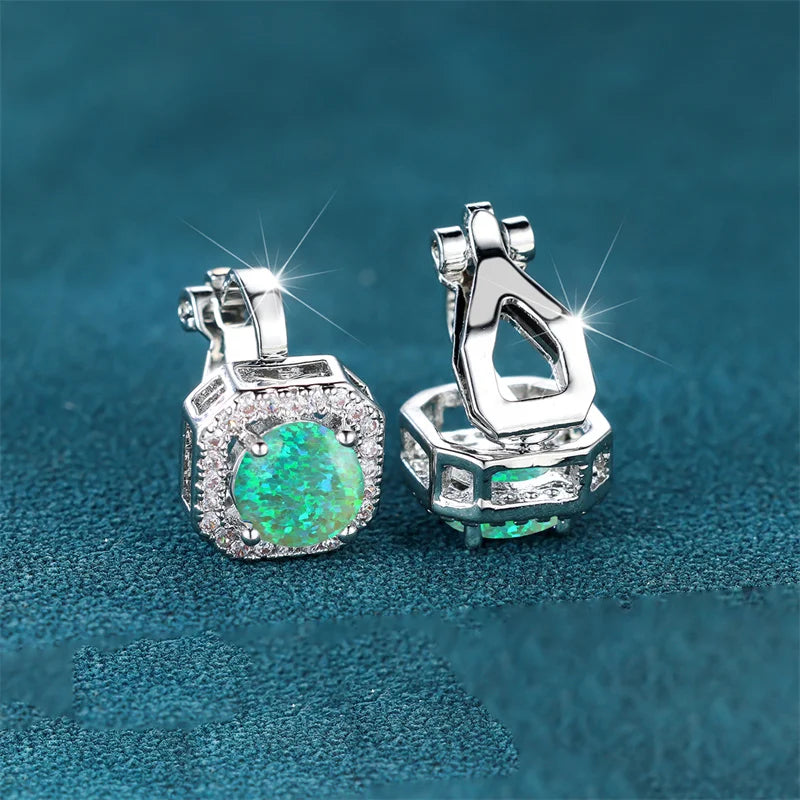 Female Cute Small Clip Earrings White Zircon Round Stone Earrings