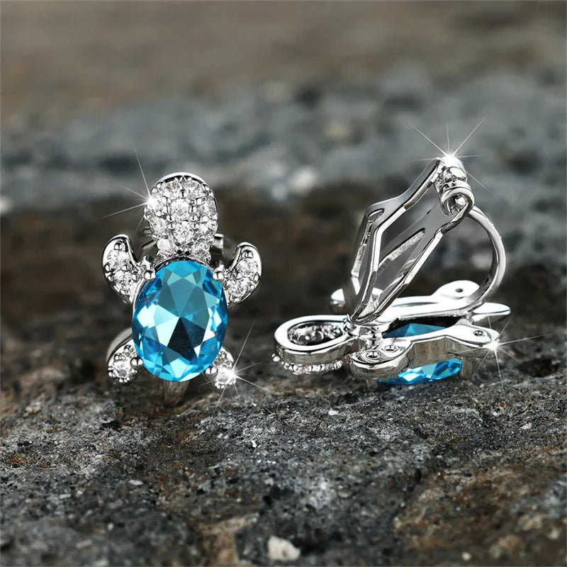 Small Clip White Zircon Round Stone Earrings