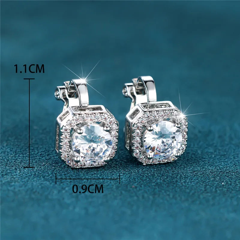 Female Cute Small Clip Earrings White Zircon Round Stone Earrings