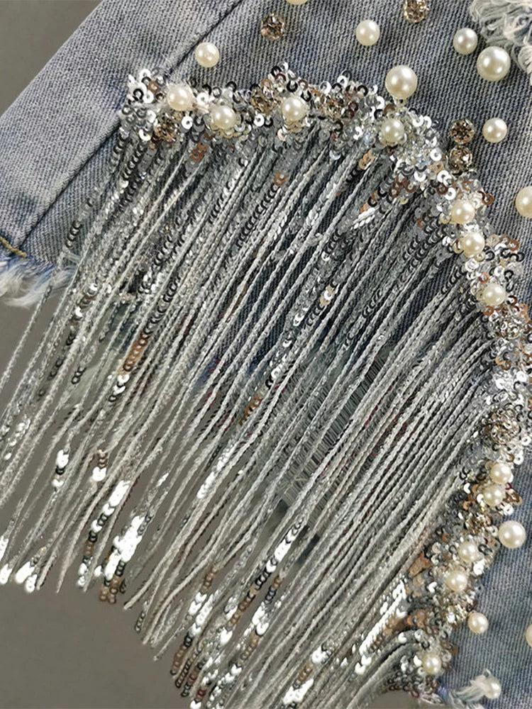 Summer Elegant Shorts Lady Tassel Beading