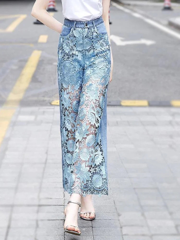 High Waist Fashion Lace Front Jeans