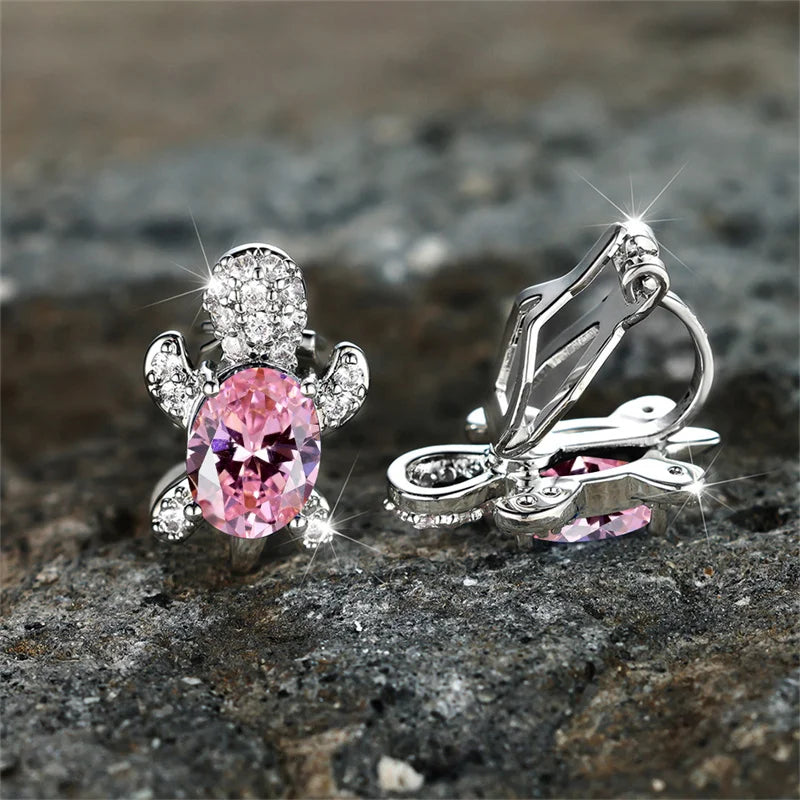 Small Clip White Zircon Round Stone Earrings