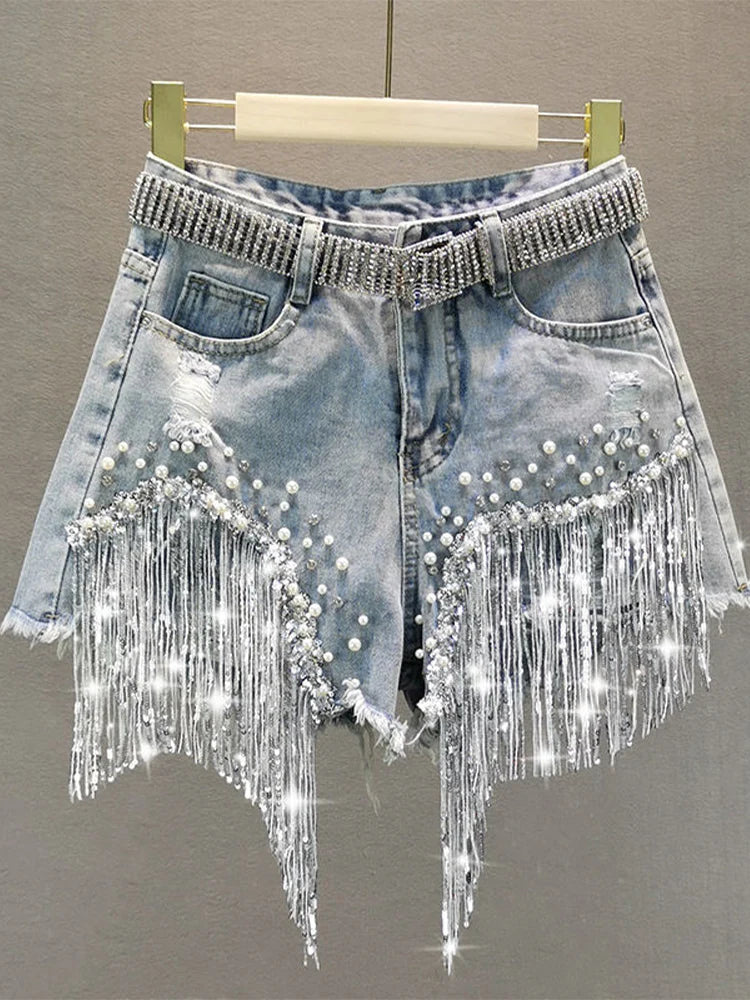 Summer Elegant Shorts Lady Tassel Beading