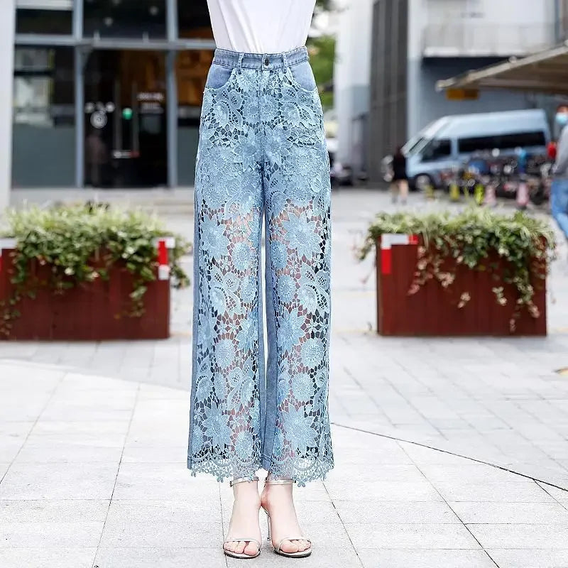 High Waist Fashion Lace Front Jeans