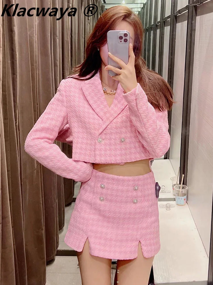 Klacwaya Tweed Set 2 Piece Chic Blazer Sets