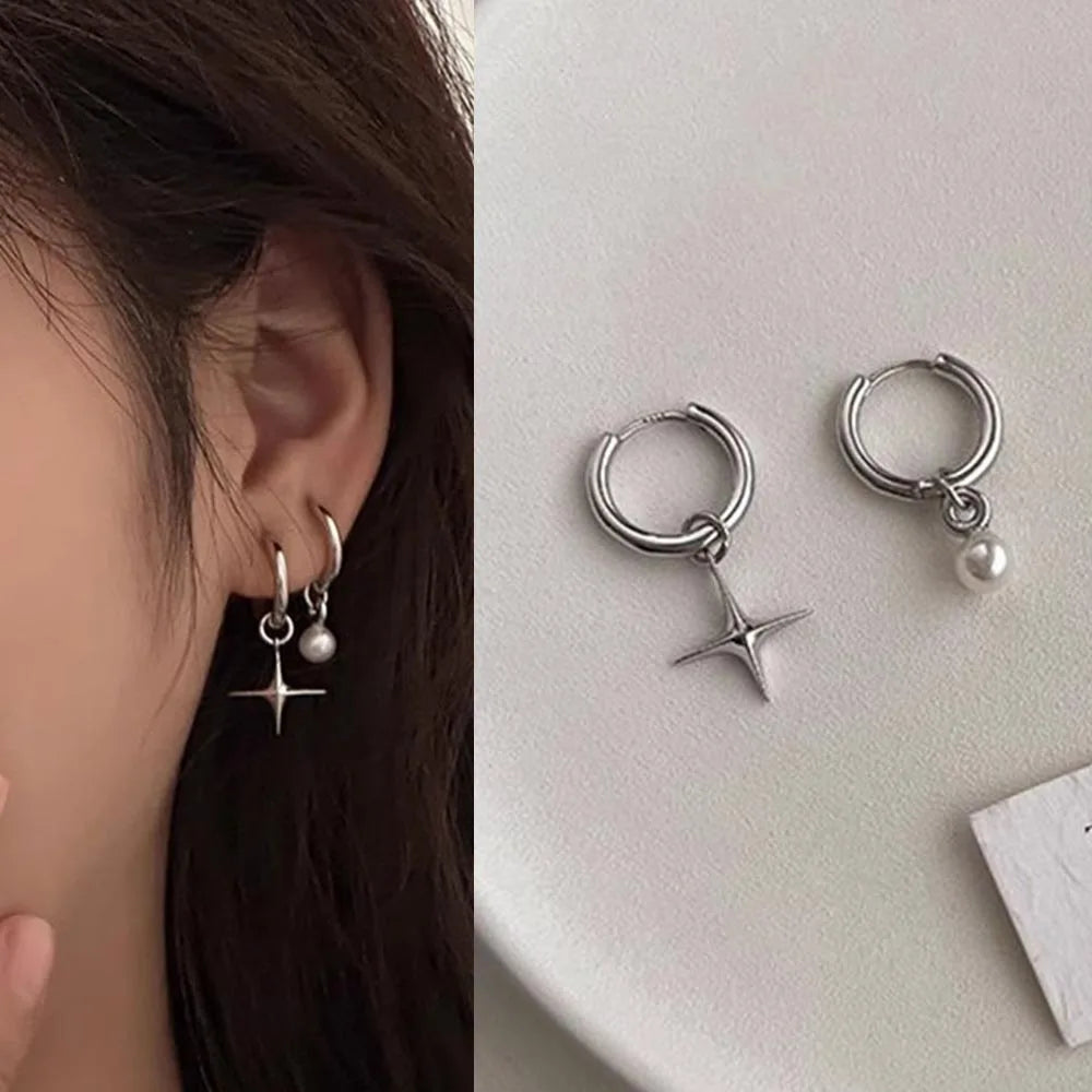 Star Thorn Heart Colored Crystal Pendant Ear Hooks