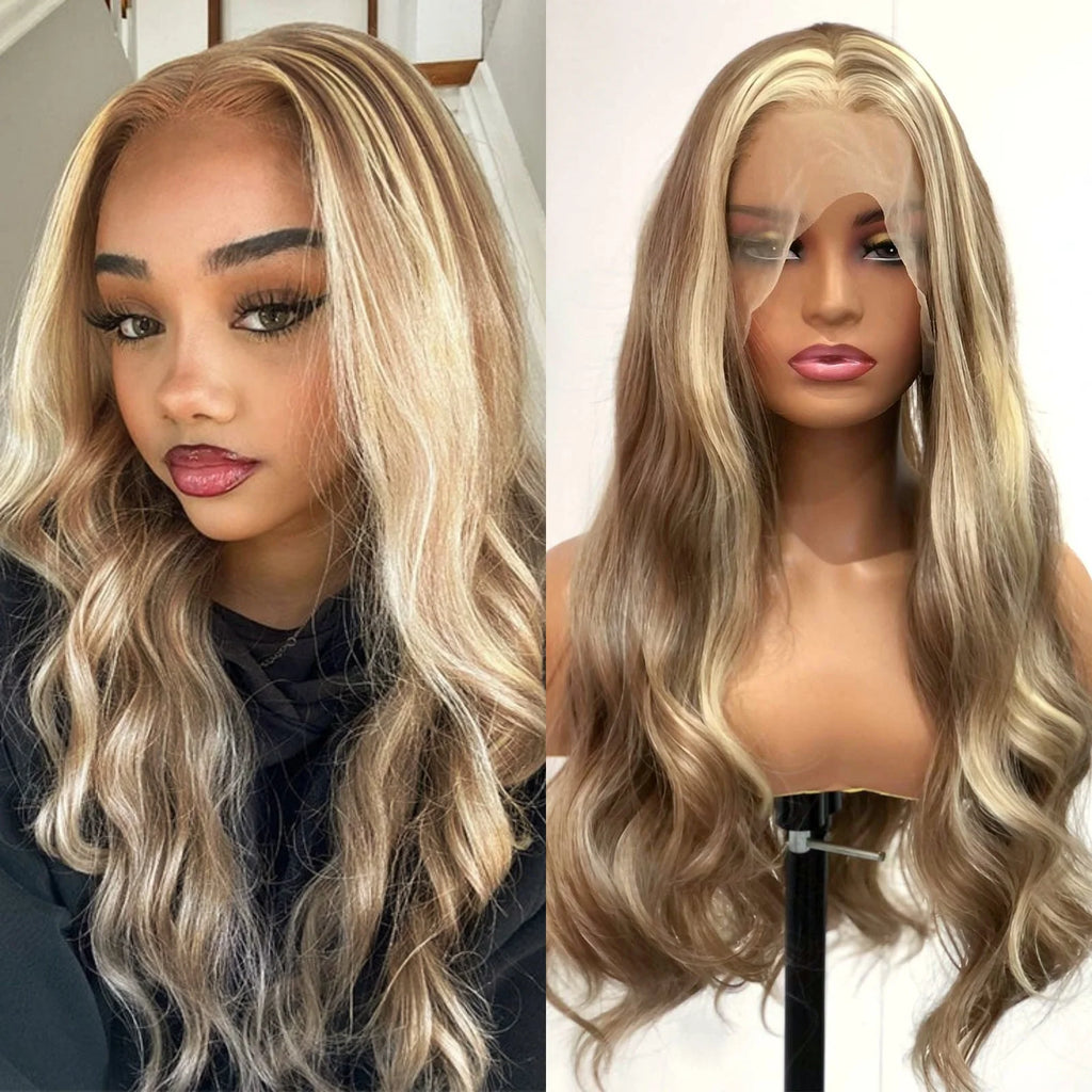 Brown Wig with Ash Blonde Highlights