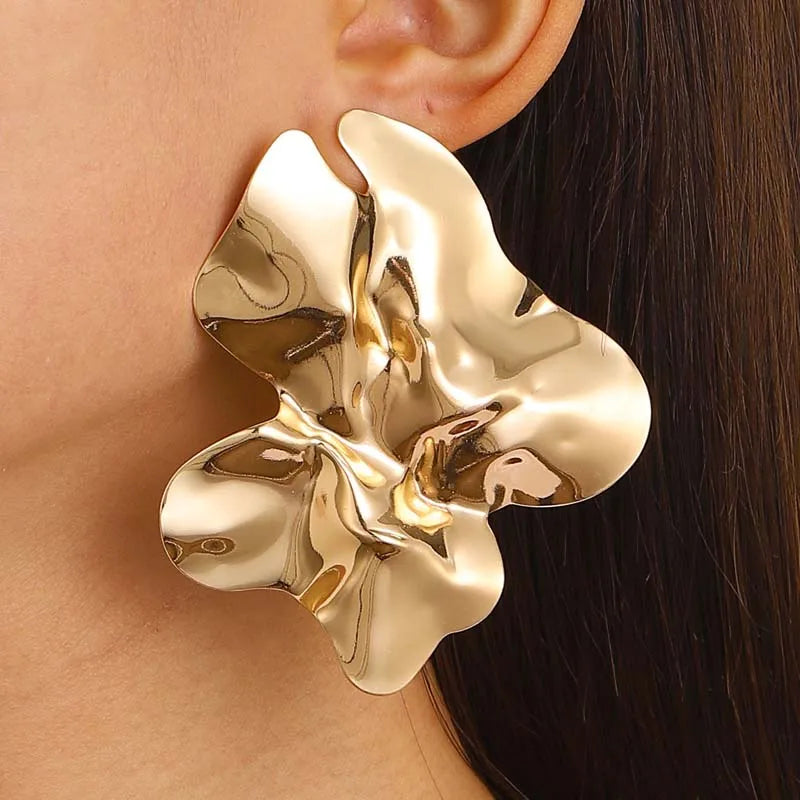 Vintage Metal Irregular Pleated Stud Earrings