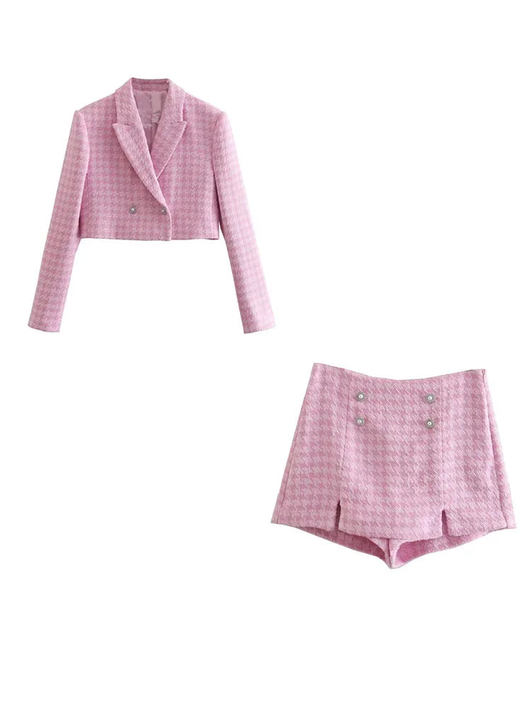 Klacwaya Tweed Set 2 Piece Chic Blazer Sets