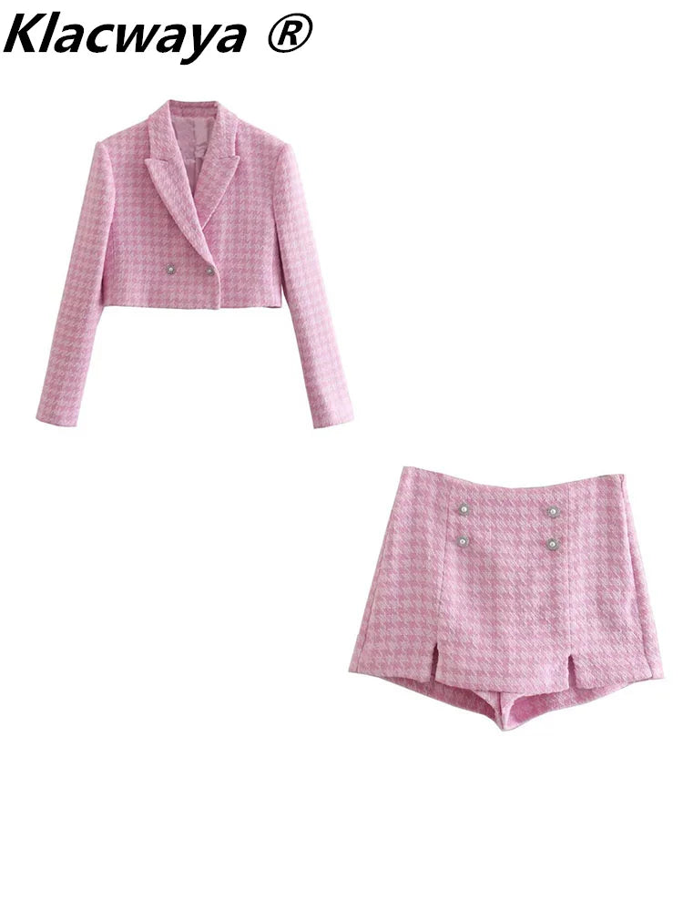 Klacwaya Tweed Set 2 Piece Chic Blazer Sets