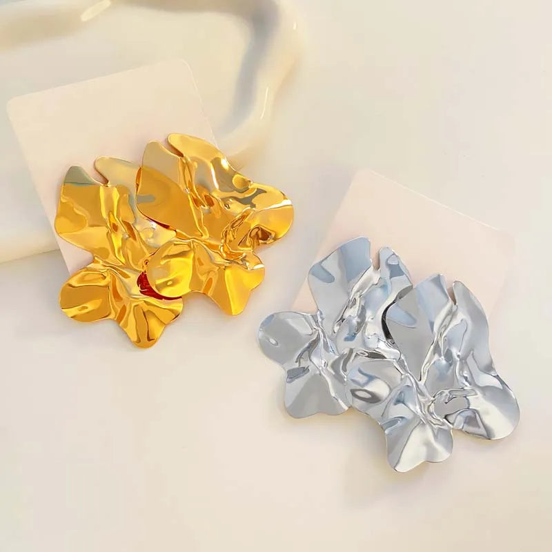 Vintage Metal Irregular Pleated Stud Earrings
