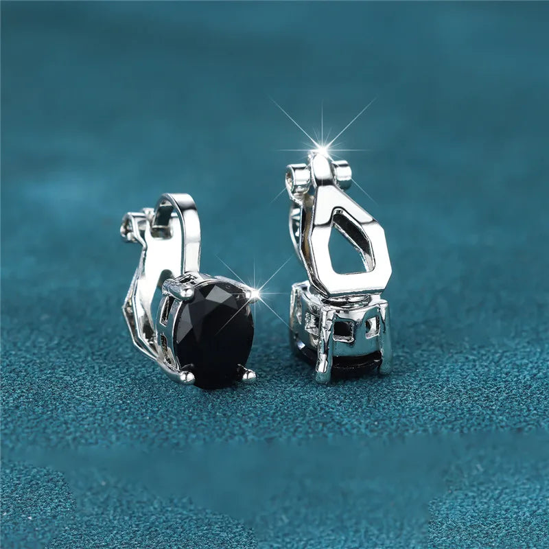 Female Cute Small Clip Earrings White Zircon Round Stone Earrings