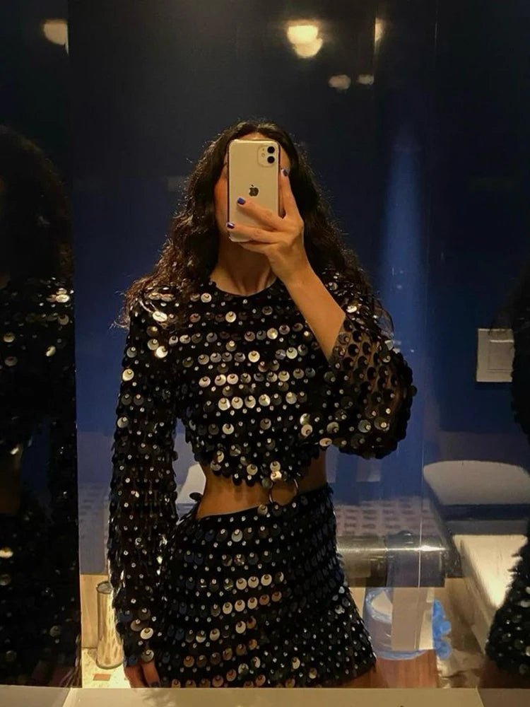 Sequins Hollow Out Mini Dress