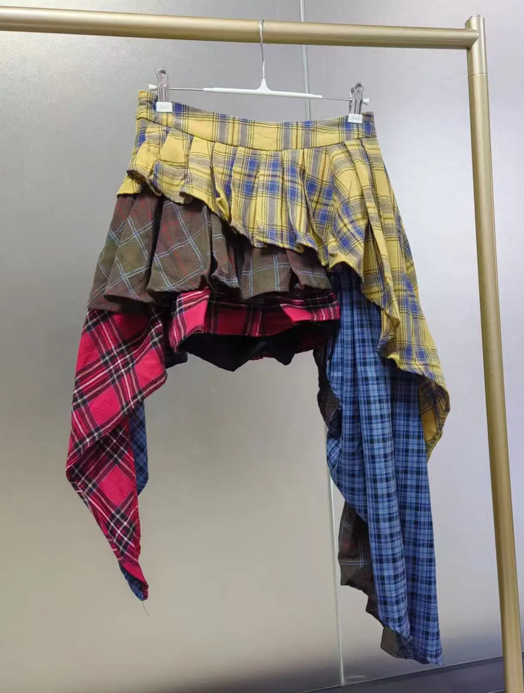 New Fashion Cotton Plaid Patchwork Irregular Skirt
