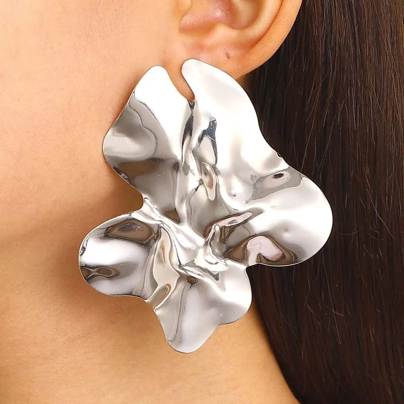 Vintage Metal Irregular Pleated Stud Earrings