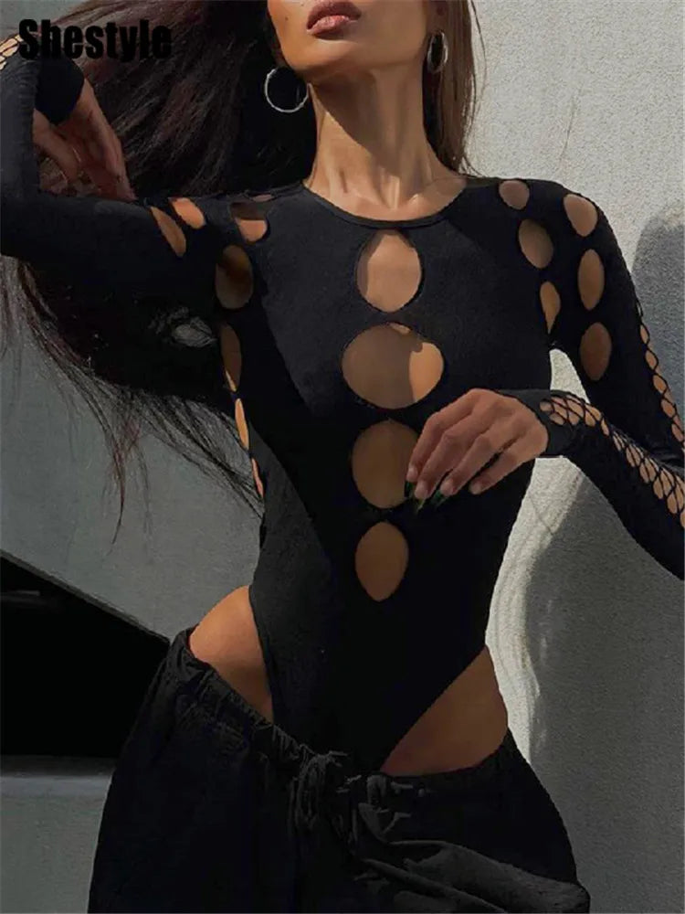 Hollowed Out Back Bodysuit by SheStyle