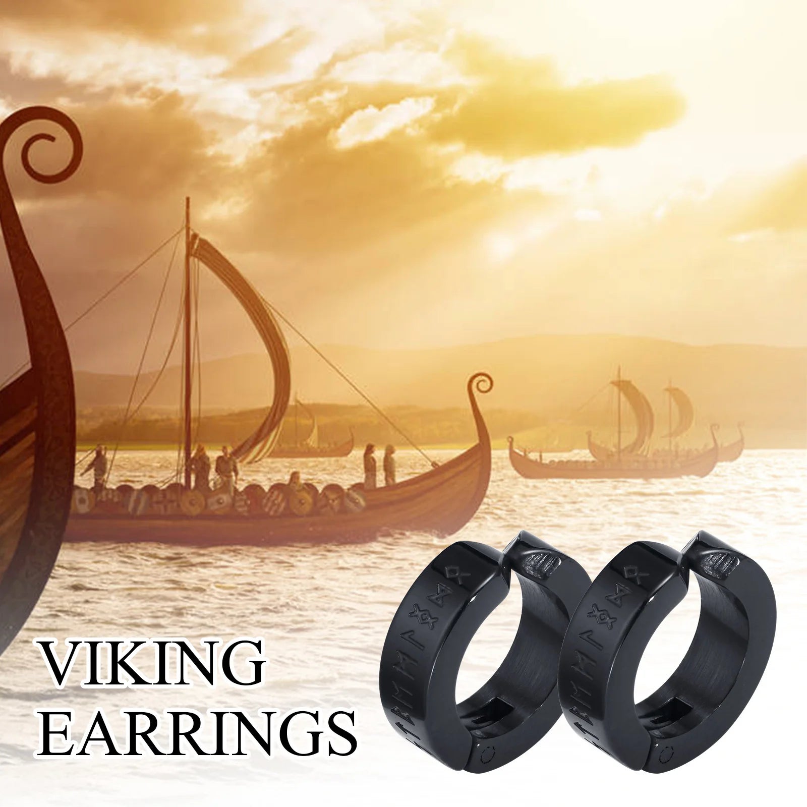 Mens Norse Viking Runes Ear Clips Earrings