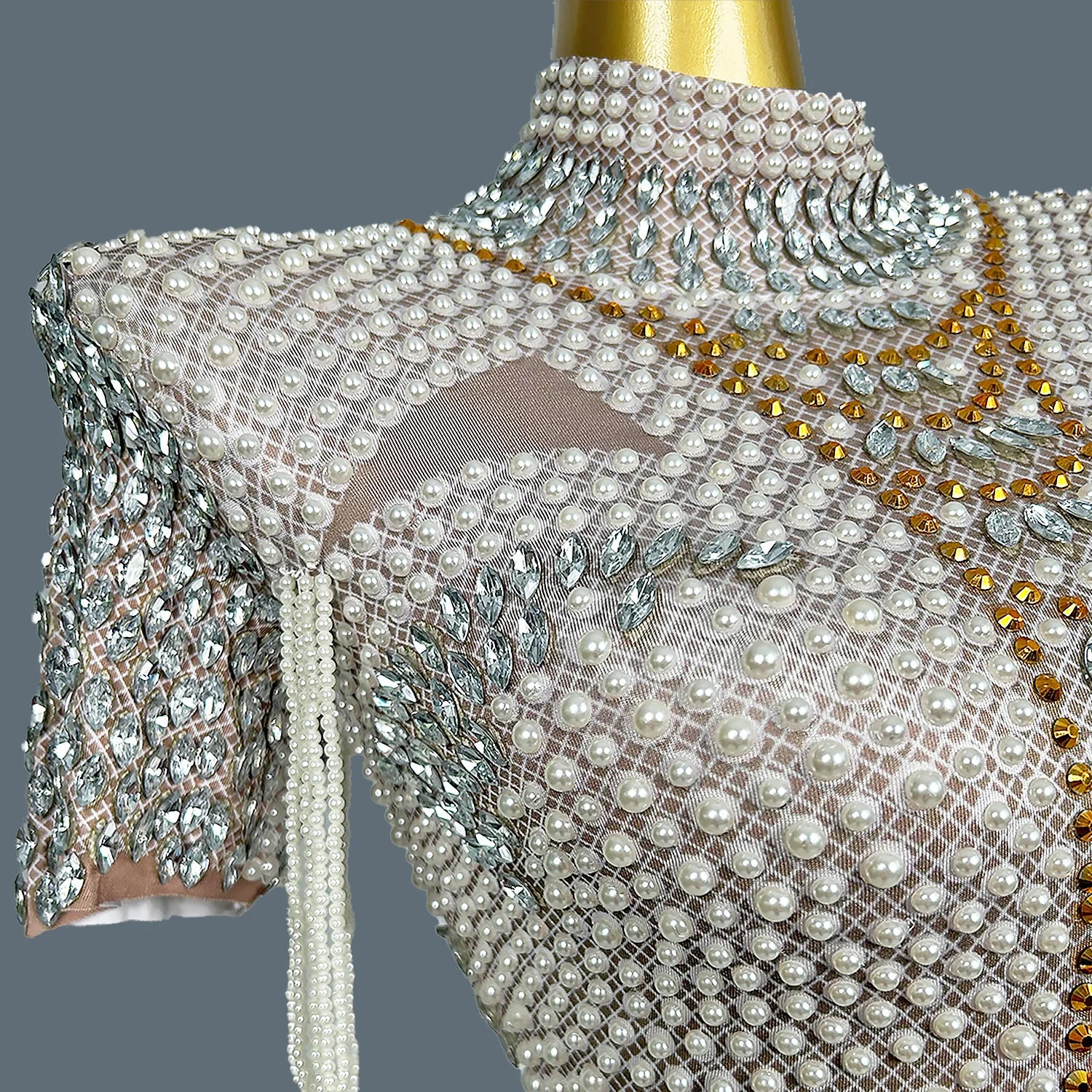 White Beaded Pearls Bodysuit