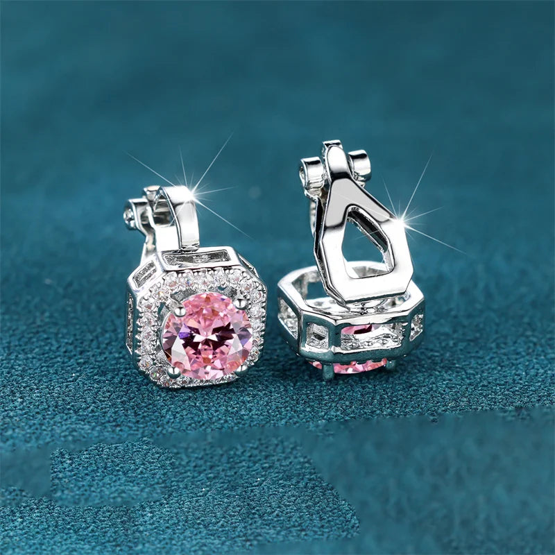 Female Cute Small Clip Earrings White Zircon Round Stone Earrings