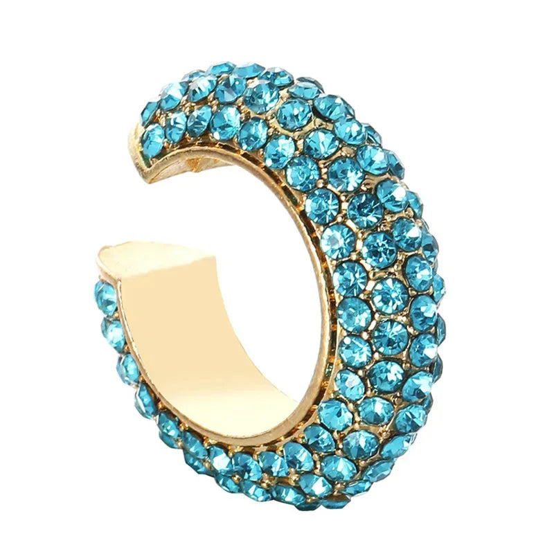 C-Shape Colorful Rhinestones Bohemian Ear Cuff Luxury Clip On