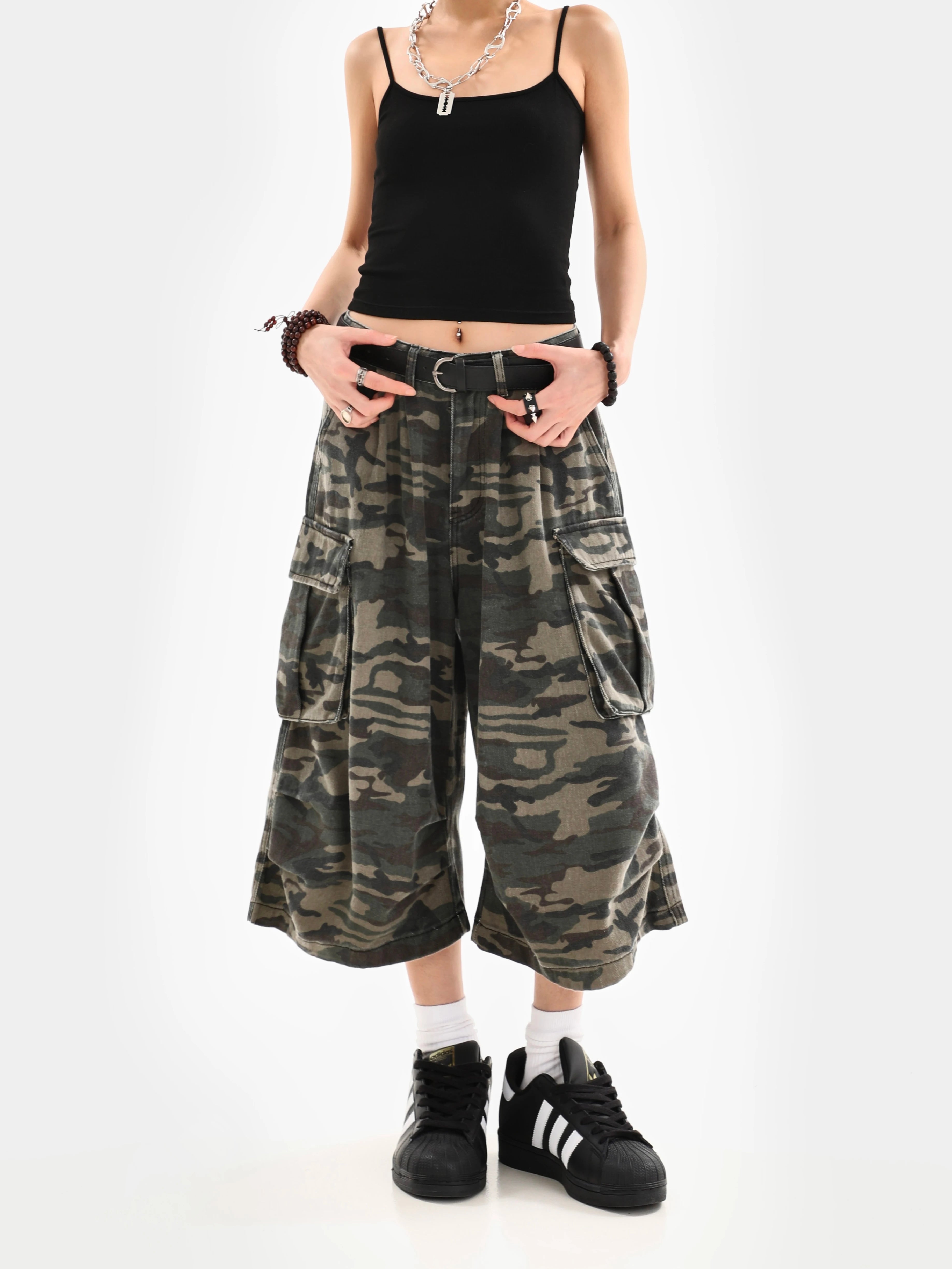 Camouflage Unisex Loose Capris Street Style Cargo Shorts